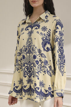Off-White and Blue Printed Relaxed Fit Shirt image number 1