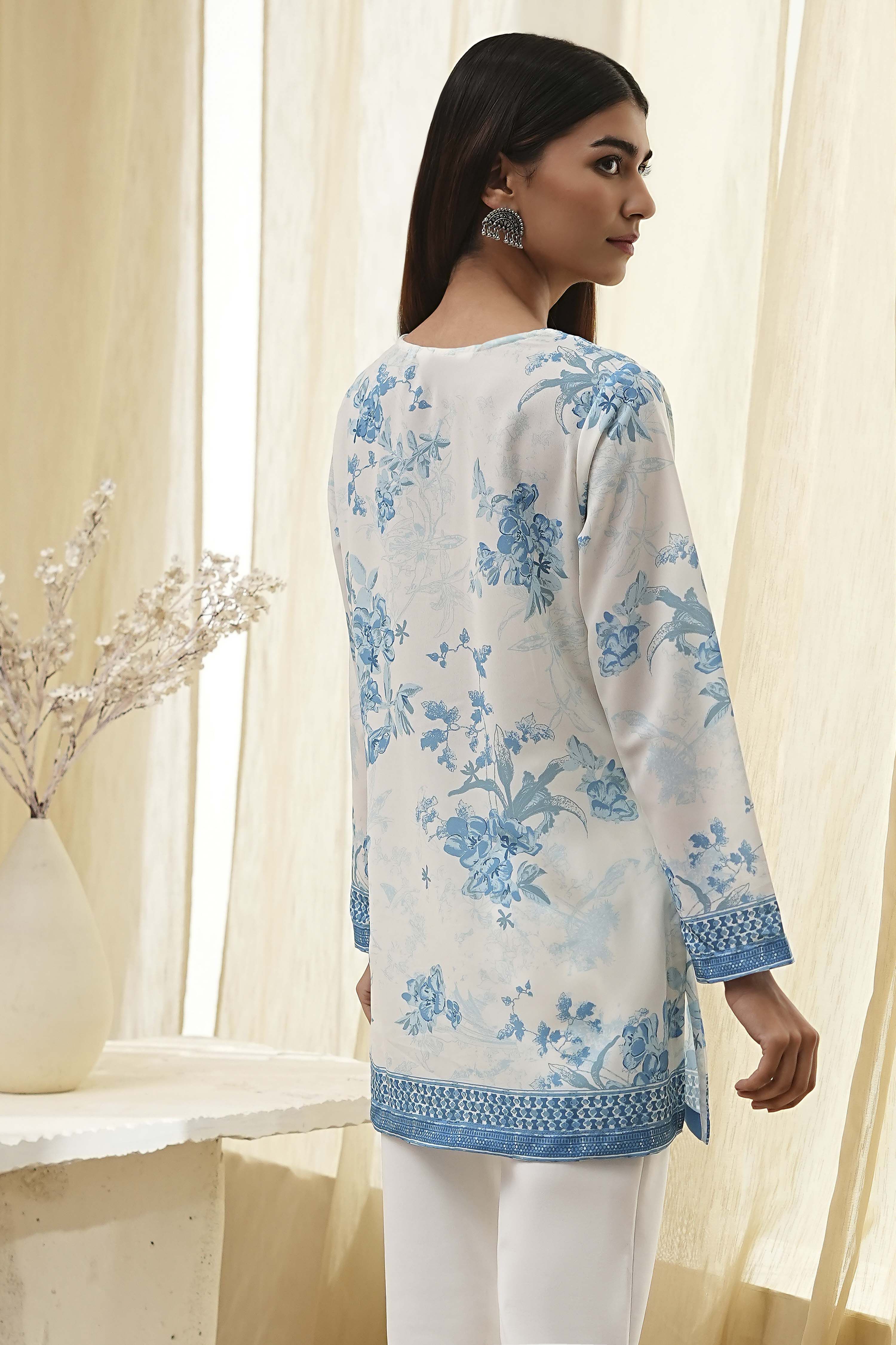 Off White Straight Short Kurta image number 3