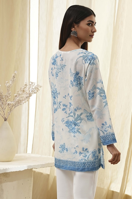 Off White Straight Short Kurta image number 3