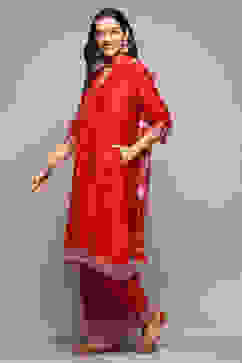 Red Chanderi Straight Kurta Suit Set image number 4
