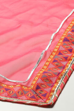 Pink Poly Cotton Anarkali Printed Kurta Palazzo Suit Set image number 3