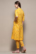 Beige Linen Straight Kurta Slim Pants Suit Set image number 4