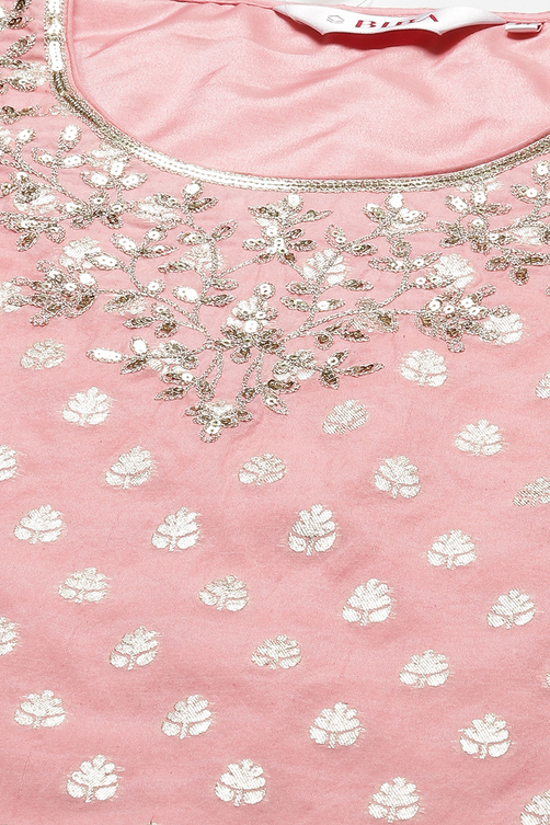 Light Pink Art Silk Straight Kurta Garara Suit Set image number 1