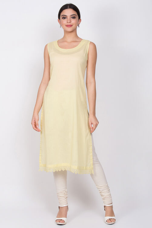 Yellow Cotton Chikankari Embroidered Kurta image number 2