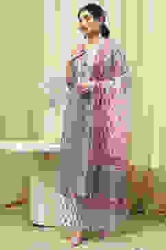 Slate Blue Cotton Hand Block Print Unstitched Suit Set image number 4