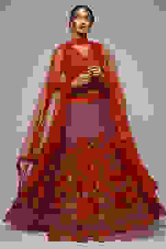 Red Nylon Embroidered Lehenga Set image number 7