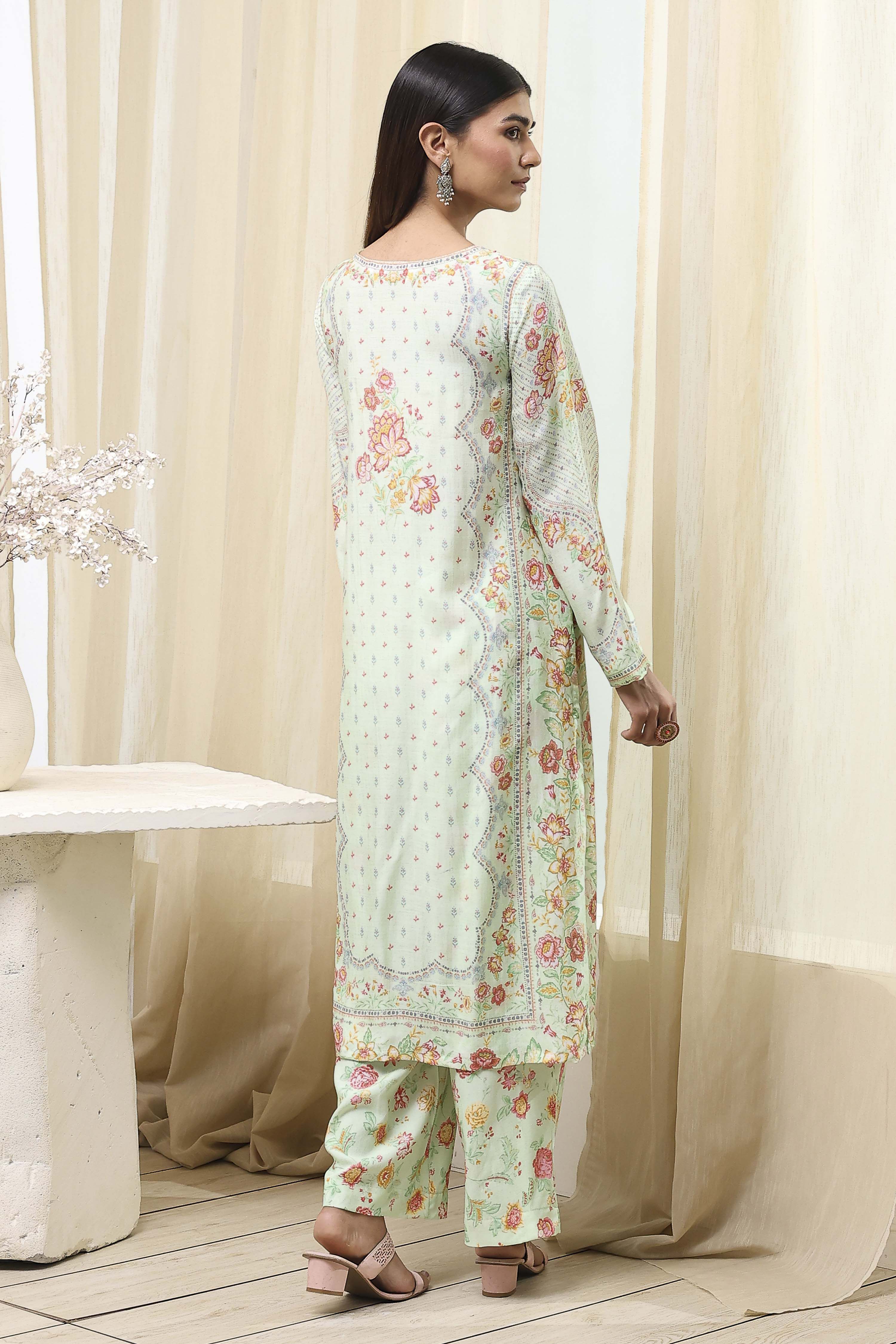 Pista Green Modal Blend Straight Suit Set image number 4