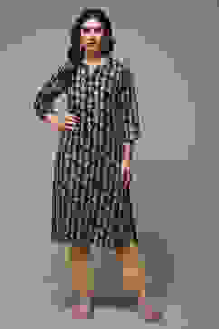 Charcoal Cotton Straight Printed Kurta image number 1