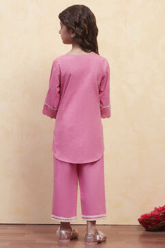 Pink Cotton Kurta Pants Set image number 4