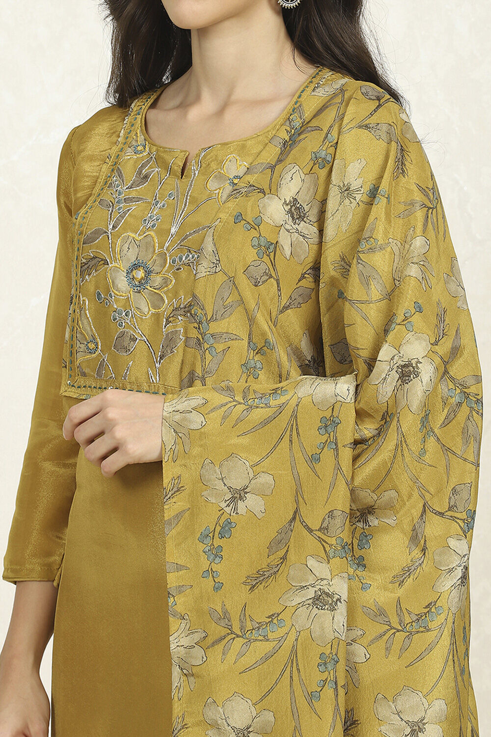 Green Cotton Digital Printed Unstitched Suit Set image number 2