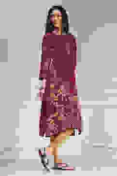 Berry Maroon Printed Straight Kurta image number 4