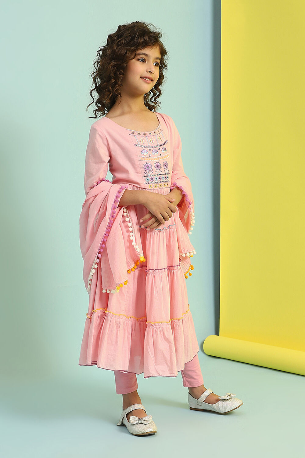 Pastel Pink Cotton Tiered Suit Set image number 5