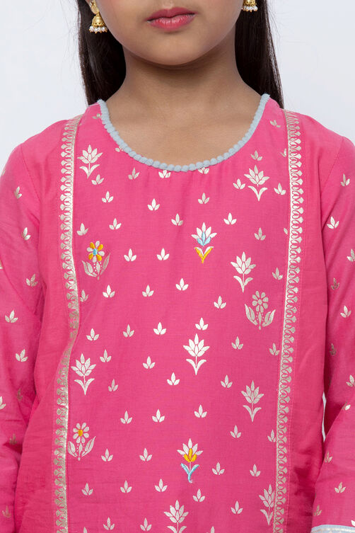 Pink And Blue Cotton Straight Kurta Salwar Suit Set image number 1