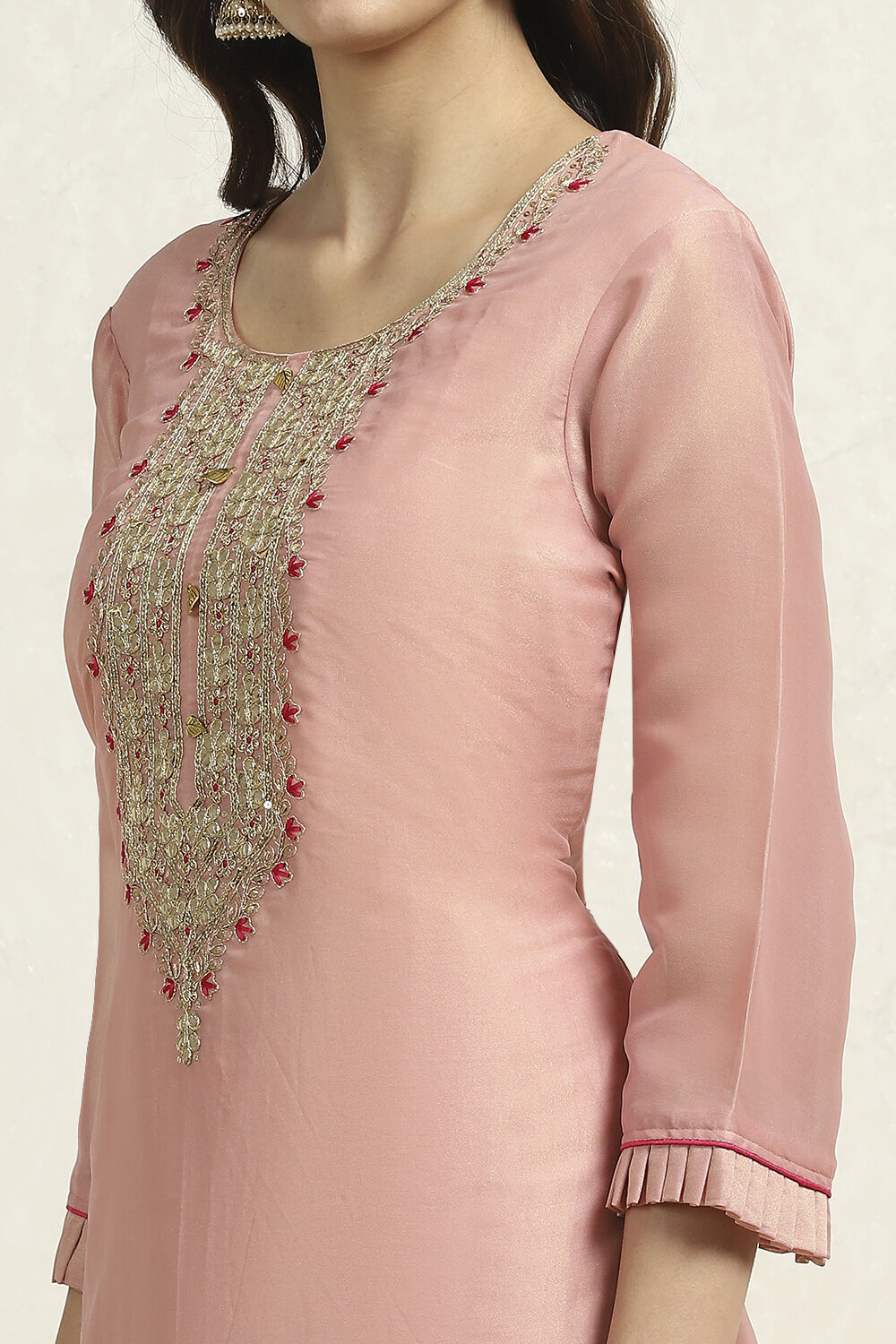 Green Tissue Machine Embroidered Unstitched Suit Set image number 2