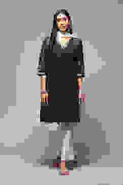 Charcoal Cotton Straight Kurta Regular Pants Suit Set image number 7