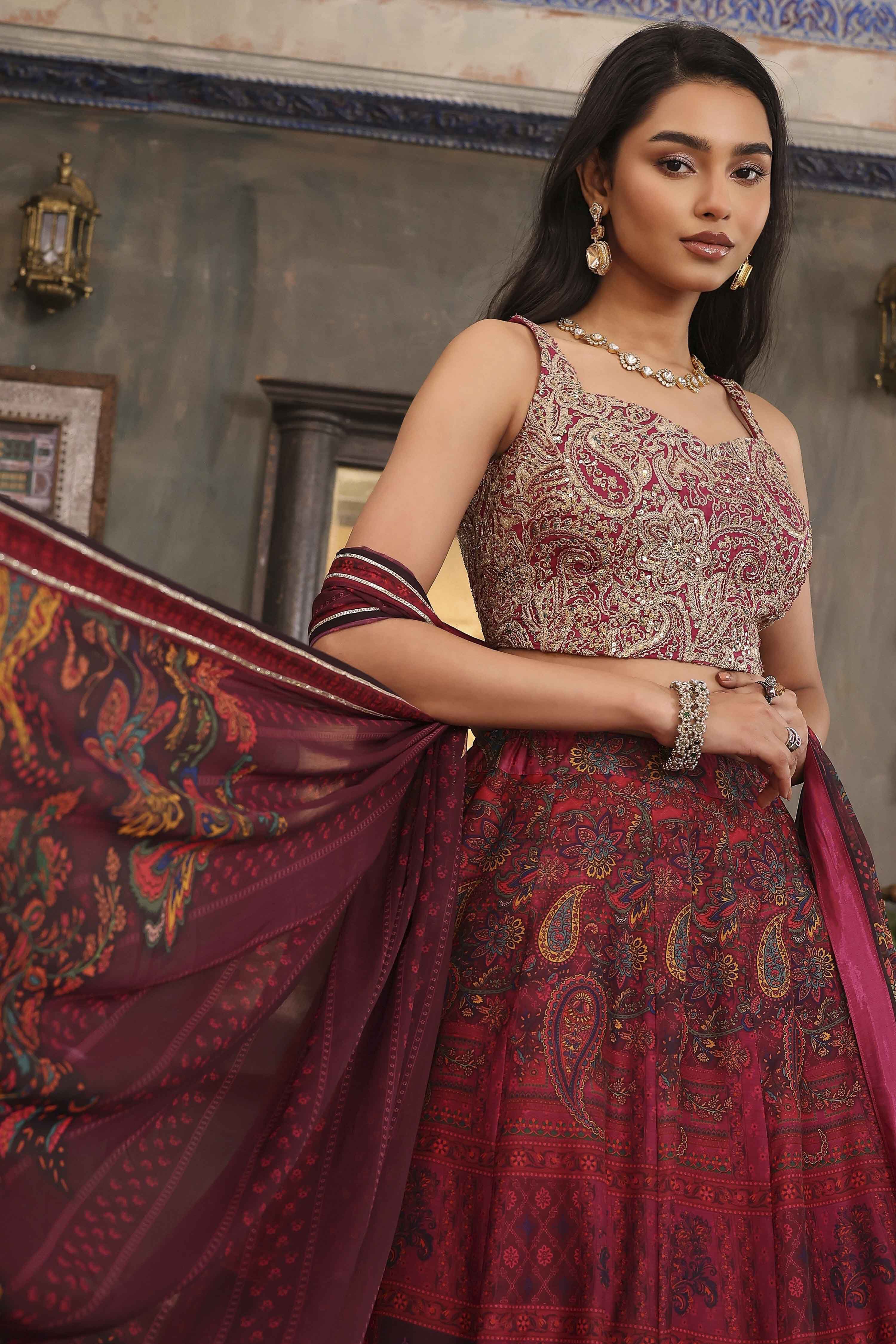 Pink Chanderi Digital Printed Lehenga Set image number 1