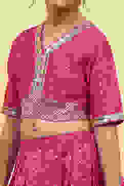 Pink Polyester Yarndyed Fitted Lehenga Set image number 1