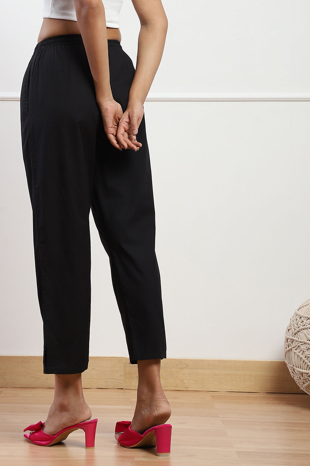 Black Cotton Solid Pants image number 4