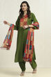 Black Chanderi Jaipuri Work Unstitched Suit Set image number 1