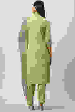 Olive Green Straight Kurta Regular Pants Suit Set image number 4