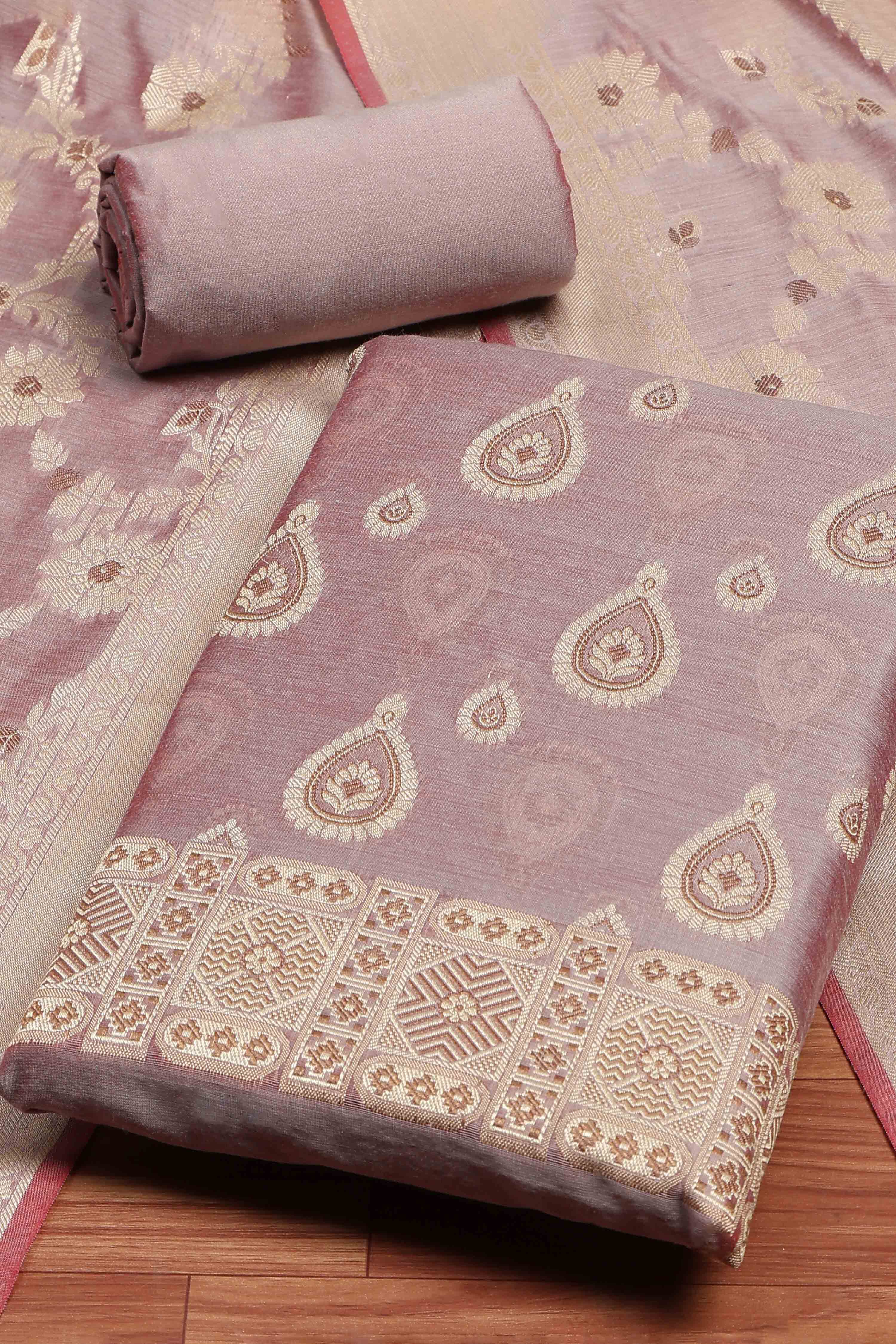 Pink Cotton Printed Embroidered Unstitched Suit Set image number 1