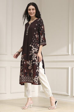 Brown Printed Straight Kurta image number 2