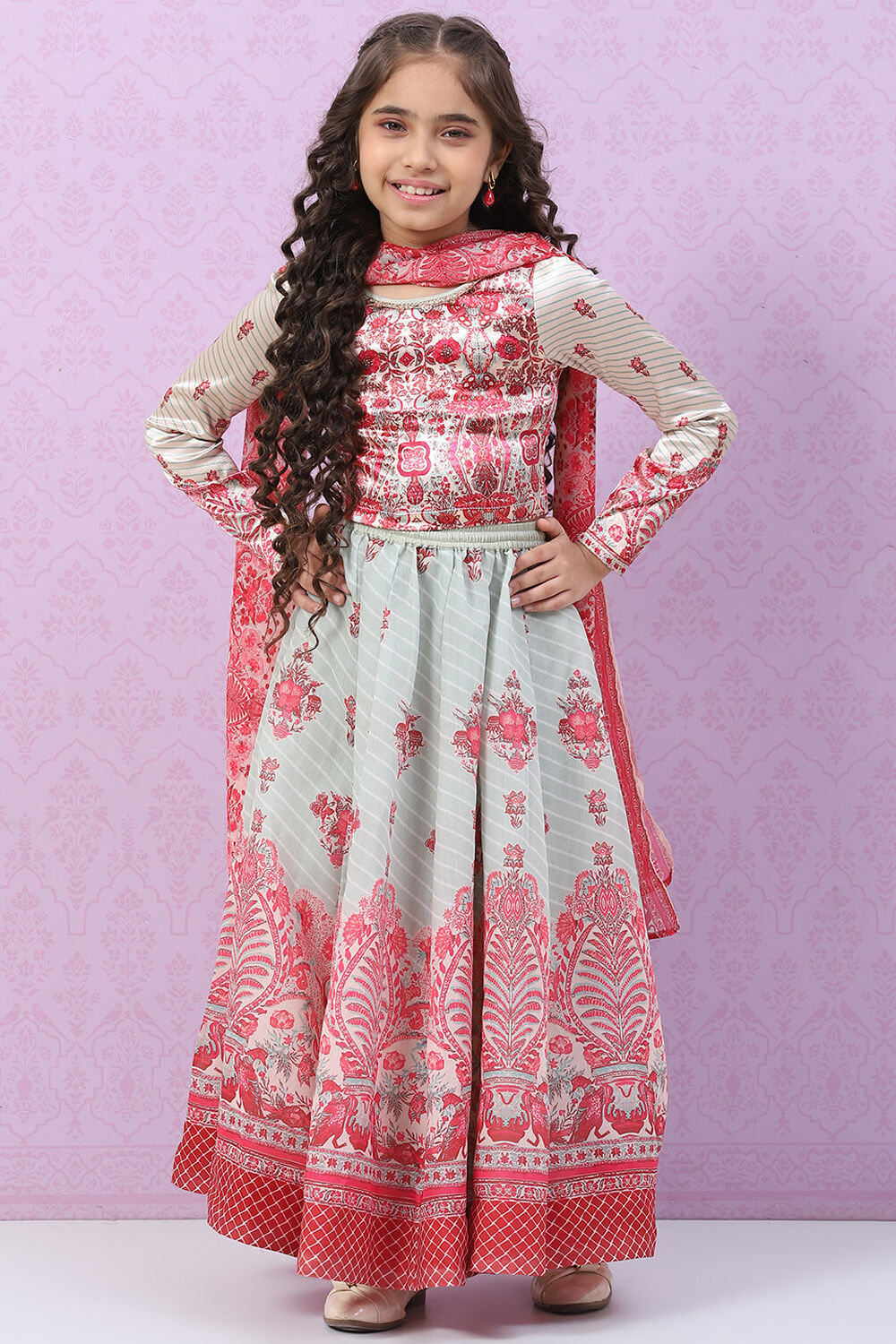 Ecru Art Silk Lehenga Set image number 0