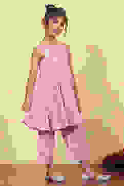 Pink Cotton Solid Tiered Kurta Set image number 5