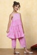 Pink Cotton Dyed Tiered Kurta Pants Set image number 5