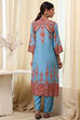 Dull Blue Printed Straight Suit Set image number 4