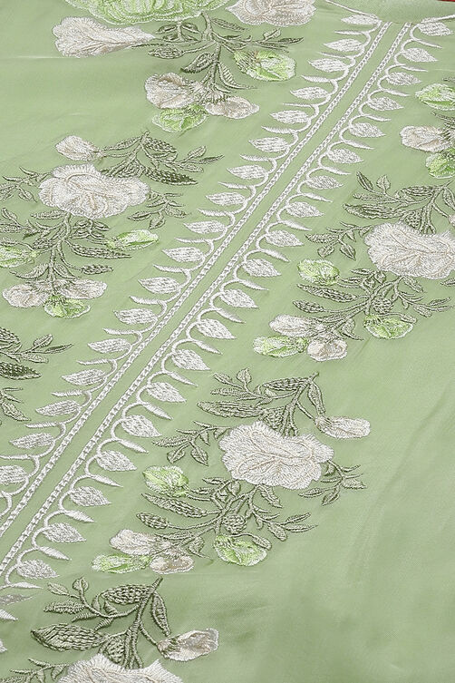 Green Organza Lace Unstitched Suit Set image number 2