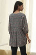 Teal Green Cotton Pleated A-Line Short Kurta image number 3