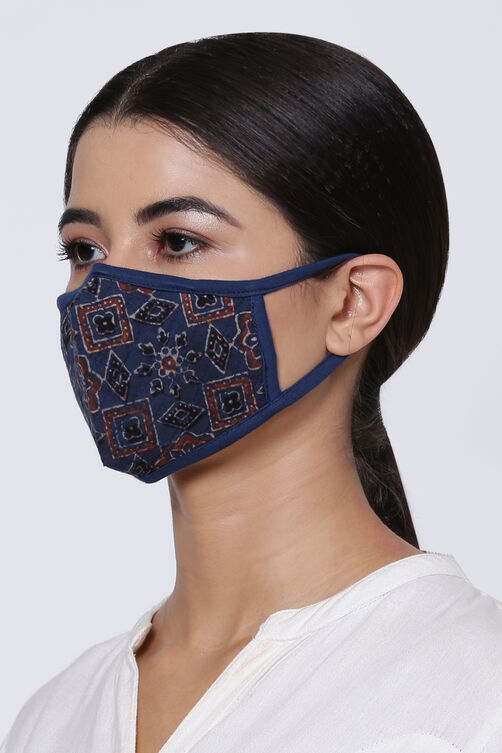 Blue Cotton Printed Face Mask image number 2