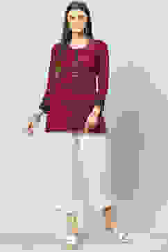 Blue Poly Metallic Straight Printed Kurti image number 5