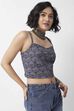 Navy Blue Cotton Floral Printed Fitted Crop Top image number 4