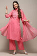Blush Pink Polyester Straight Suit Set