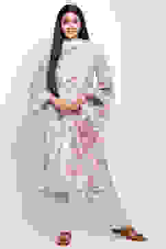 Grey Poly Metallic Straight Kurta Palazzo Suit Set image number 0