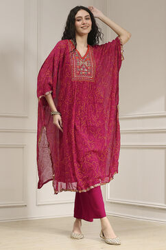 Red Viscose Straight Printed Fusion Set image number 0