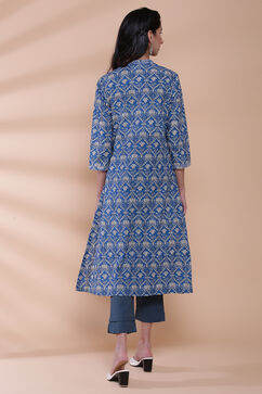 Blue Cotton A-Line Printed Kurta image number 6