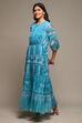 Black Cotton Blend Tiered Printed Dress image number 2