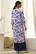 Blue and White Floral Printed Straight Kurta image number 3