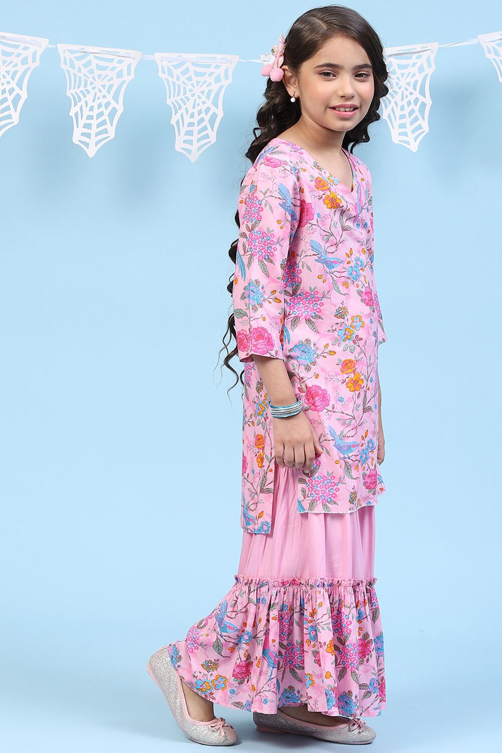 Pink Rayon Straight Printed Kurta Set image number 5