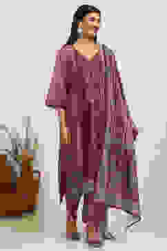 Pink Velvet Digital Print Unstitched Suit Set image number 7