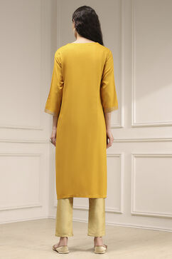 Yellow Solid Straight Kurta image number 3