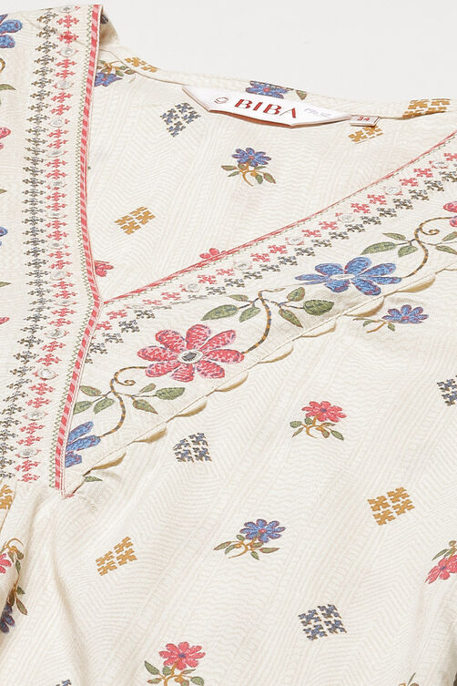 Ecru LIVA Straight Printed Kurta image number 2