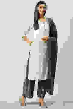 Off White Straight Kurta Palazzo Suit Set image number 5