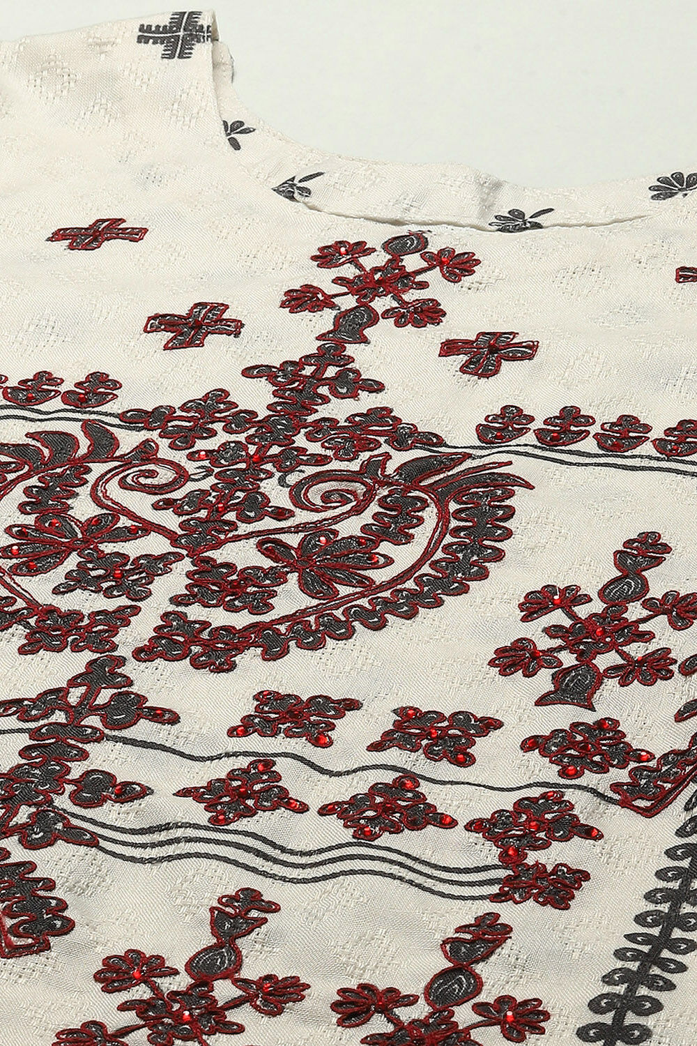 Off White Cotton Unstitched Suit set image number 2