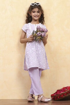 Lavender Cotton Straight Printed Kurta Pants Set image number 0