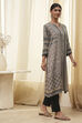 Ecru and Black Printed Straight Kurta image number 4