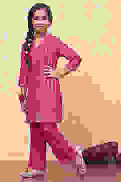 Fuchsia Viscose Blend Foil Printed Straight Kurta Set image number 3